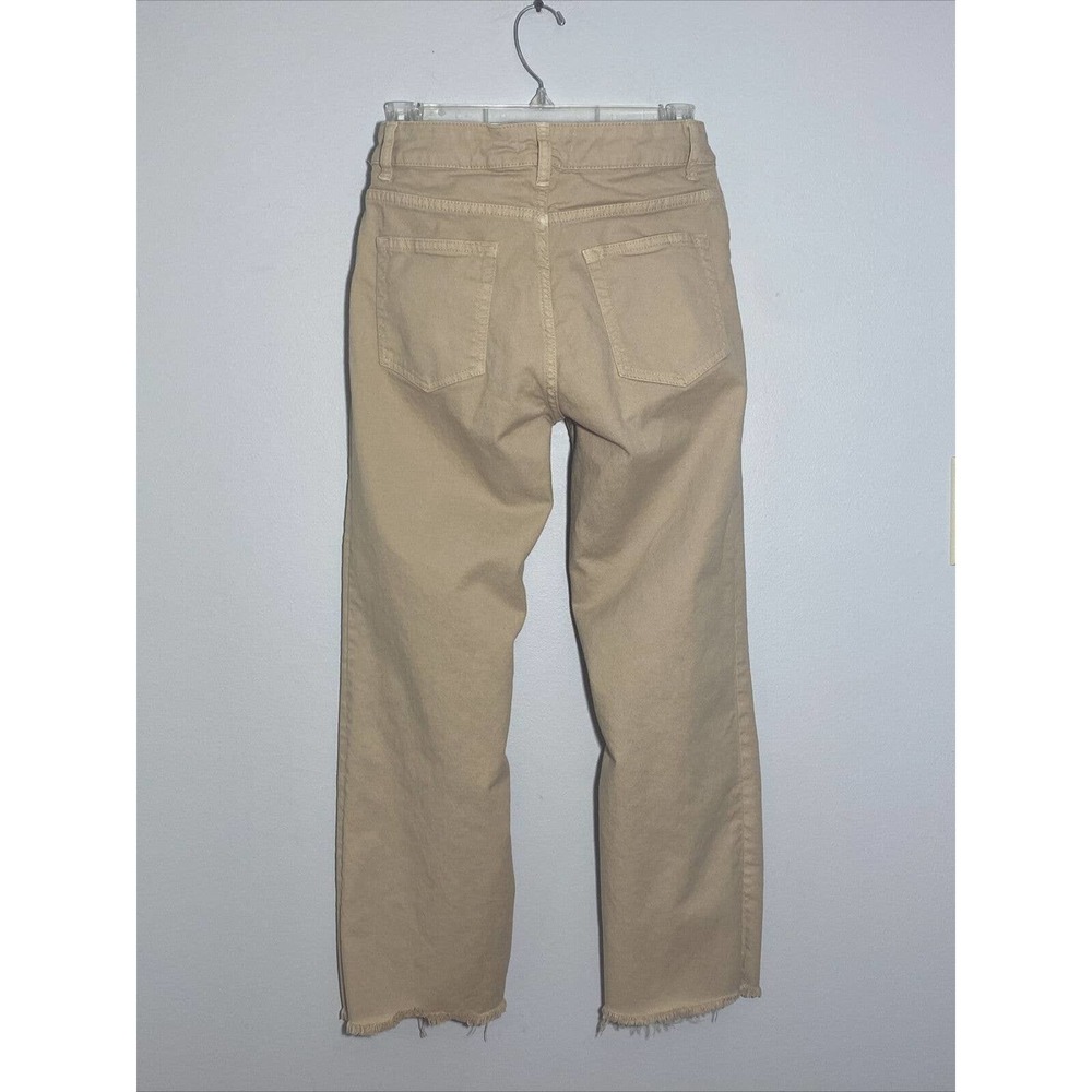 Sandro Paris High Rise Boy Jean Women Size 38 US 28 Nude Beige Tan Denim Raw Hem